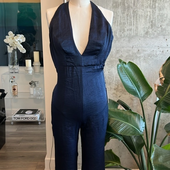 Capulet V Neck Racerback Jumpsuit in Navy - Picture 3 of 6